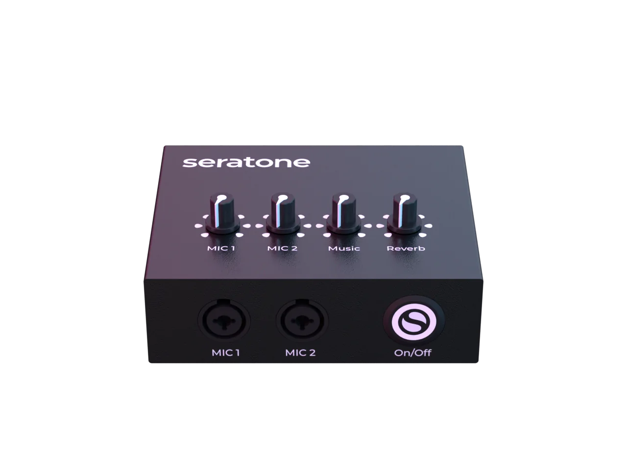 Front elevation of Seratone Karaoke with two microphone inputs and four top controls