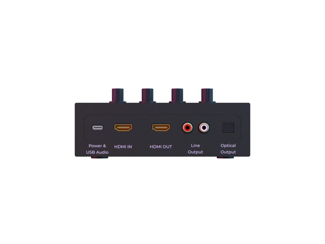 Rear elevation of Seratone Karaoke showing USB-C, HDMI input and output, RCA, and optical connections